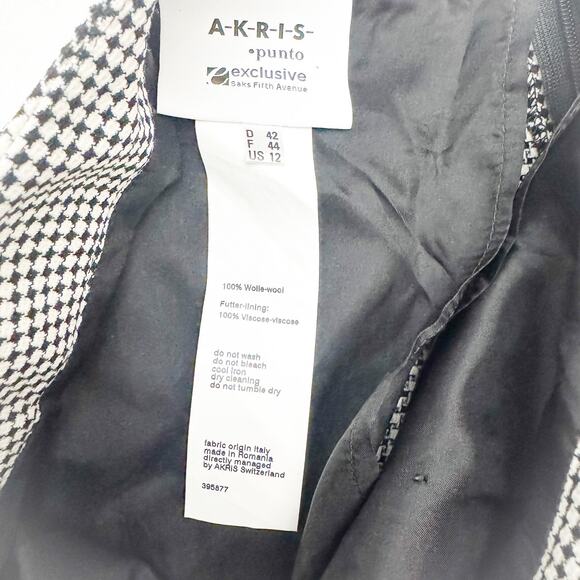 Akris Punto Pleated Checkered Diamond Patterned Black White Skirt Wool Size 12 - Picture 2 of 4